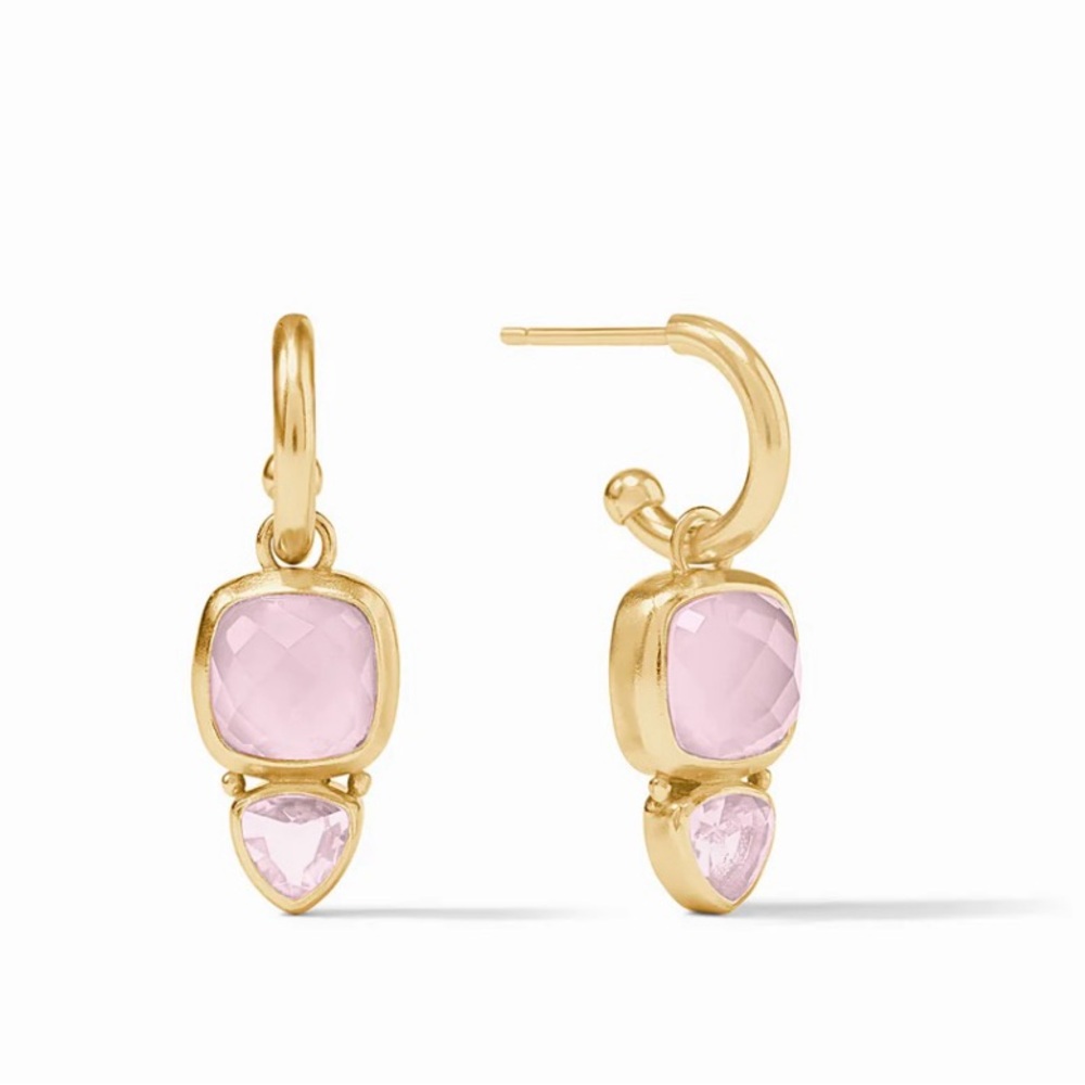 JULIE VOS® Aquitaine Duo Hoop & Charm Earrings RARE Iridescent Coral + Peach Ice - Picture 4 of 4